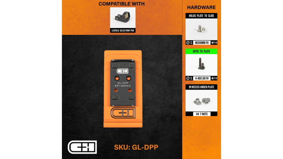 C&amp;H Precision Weapons V4 MIL/LEO Adapter Plate, Glock MOS, Leupold Delta Point Pro DPP, Black, GL-DPP
