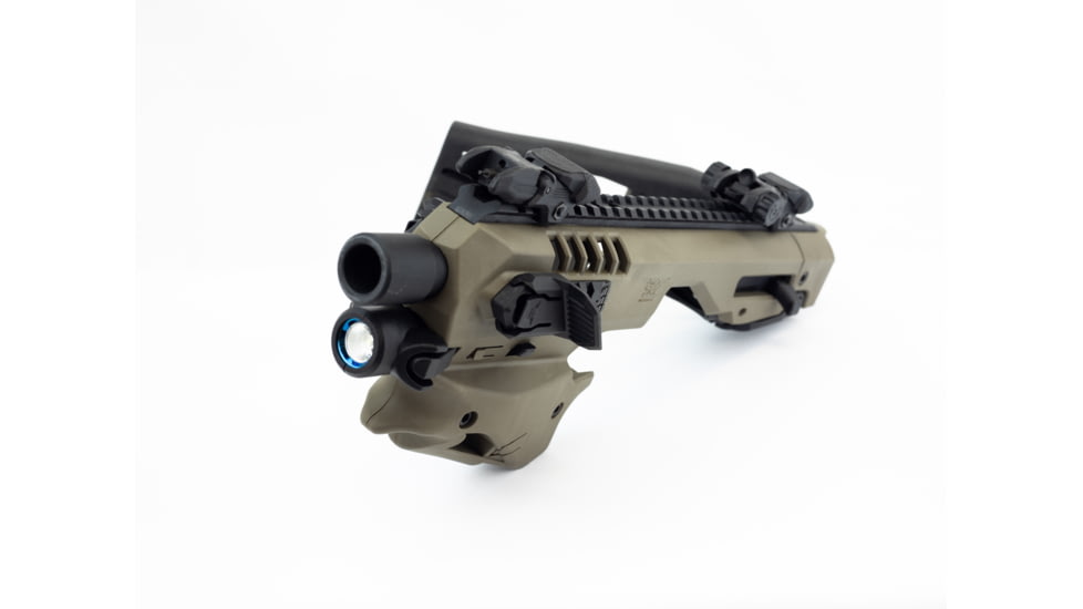 CAA Glock MCK - Advanced Micro Conversion Kit, Glock 17/19/19X/22/23/31/32/45, Front &amp; Rear Sights, Thumb Rest, 500 Lumens Light, One Point Sling, Sling Mount, OD Green, Long Stabilizer, MCKGA