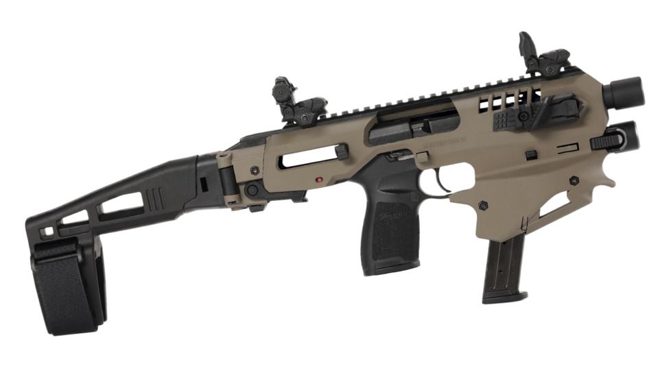 CAA Sig Sauer MCK - Advanced Micro Conversion Kit, Sig Sauer P320 9mm/.40, Front &amp; Rear Sights, Thumb Rest, 500 Lumens Light, One Point Sling, Sling Mount, OD Green, Long Stabilizer, MCKSIGGA