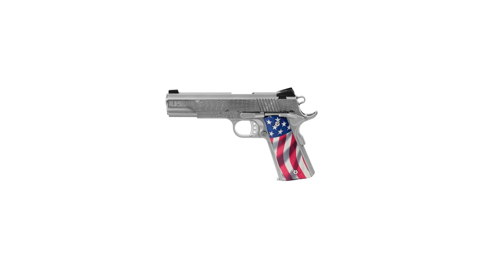 Cabot Guns American-Joe Pistol, .45 ACP, 5in barrel, stainless steel frame, custom aluminum grip, recoil operated semi-automatic, white dot front, U-notch rear, 8 round magazine, CGAJ-45-5-1-FRRMPG