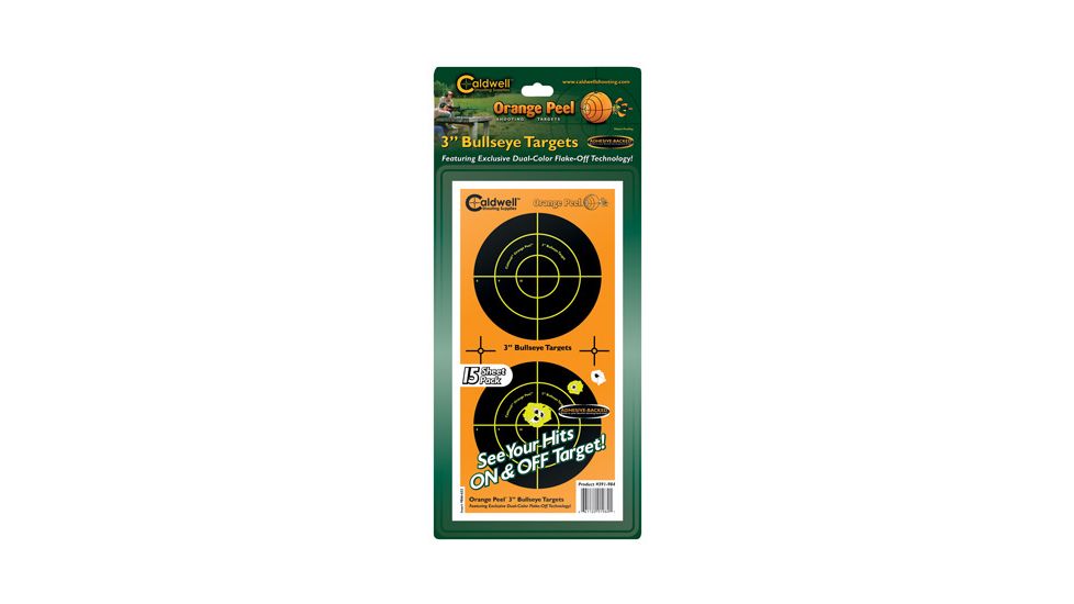Caldwell Orange Peel Bulls Eye Targets w/ Dual-color Flake-off, 3in, 15 Sheets 391984 