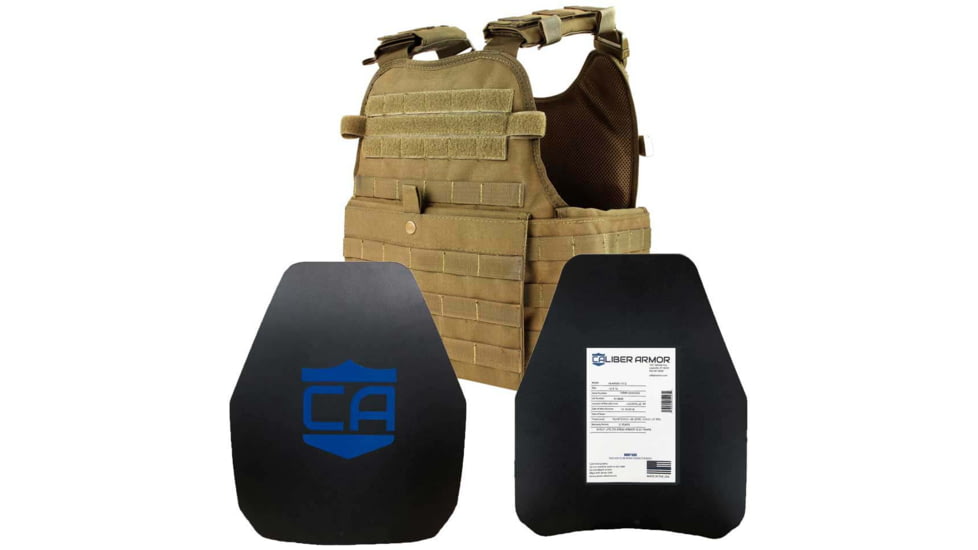 Caliber Armor AR550 11 x 14 Level III+ Body Armor and Condor MOPC Package, Coyote Brown, Medium/2XL, 19-AR550-MOPC-1114-CB