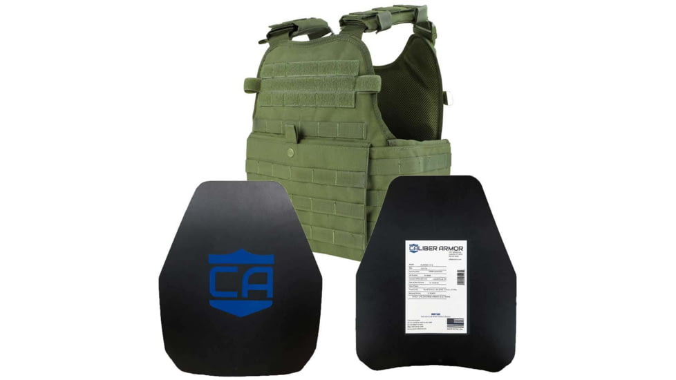 Caliber Armor AR550 11 x 14 Level III+ Body Armor and Condor MOPC Package, OD Green, Medium/2XL, 19-AR550-MOPC-1114-OD