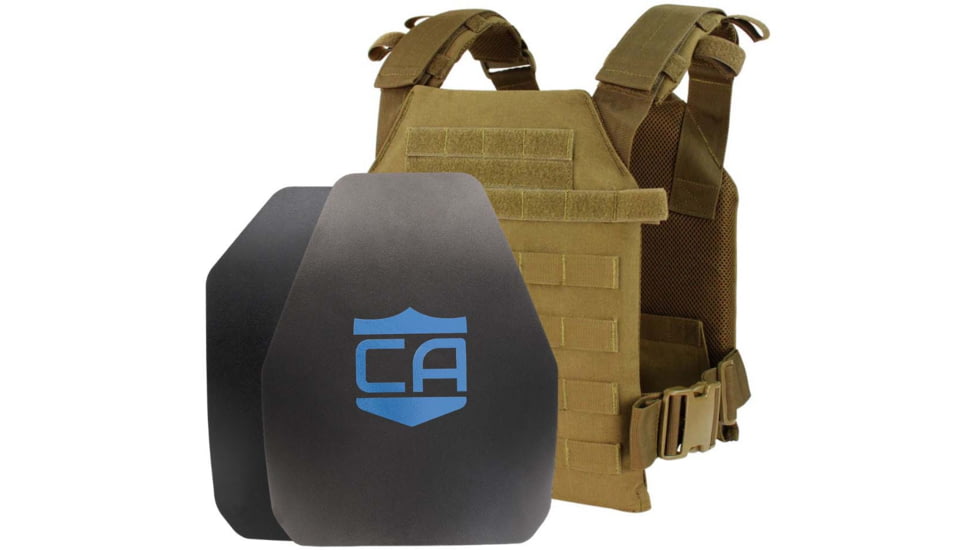 Caliber Armor AR550 Level III+ Active Shooter Response Package, Shoorers, SAPI Cut, Coyote Brown, Medium/Extra Large, 19-AR550-ASRP-SAPI-SC-CB
