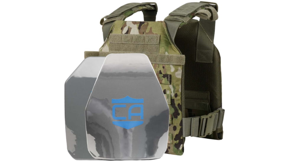 Caliber Armor AR550 Level III+ Quick Response Package w/PolyShield Spall Coat, SAPI Style + Shooter Cut, Scorpion OCP, Medium/2XL, 19-AR550-QRP-SAPI-SC-SPC-OCP