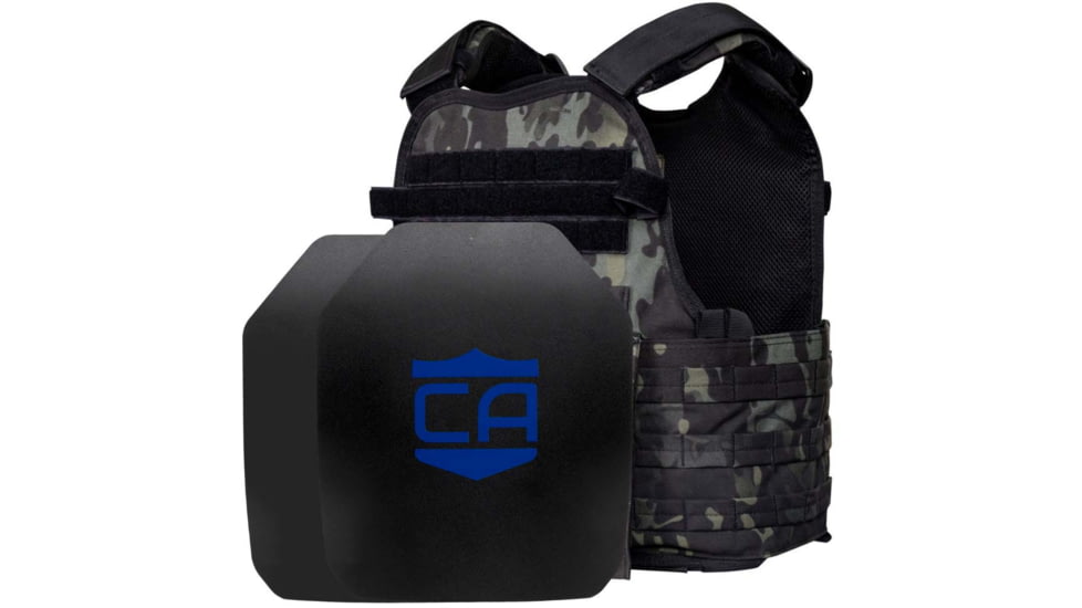 Caliber Armor AR550 Level III+ Body Armor and Condor MOPC Package, SAPI Style, Black Multicam, Medium/2XL, 19-AR550-MOPC-SAPI-BMC