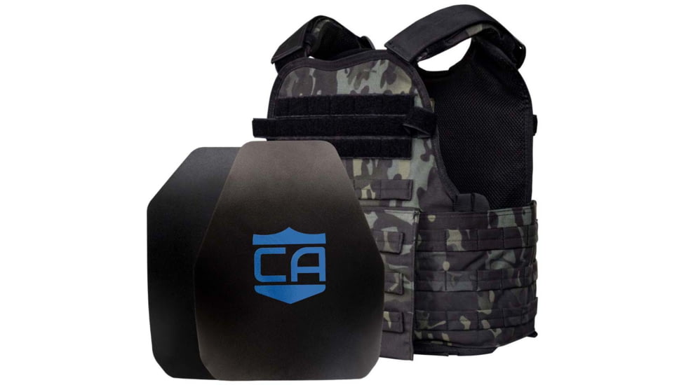 Caliber Armor AR550 Level III+ Body Armor and Condor MOPC Package, SAPI Style + Shooter Cut, Black Multicam, Medium/2XL, 19-AR550-MOPC-SAPI-SC-BMC