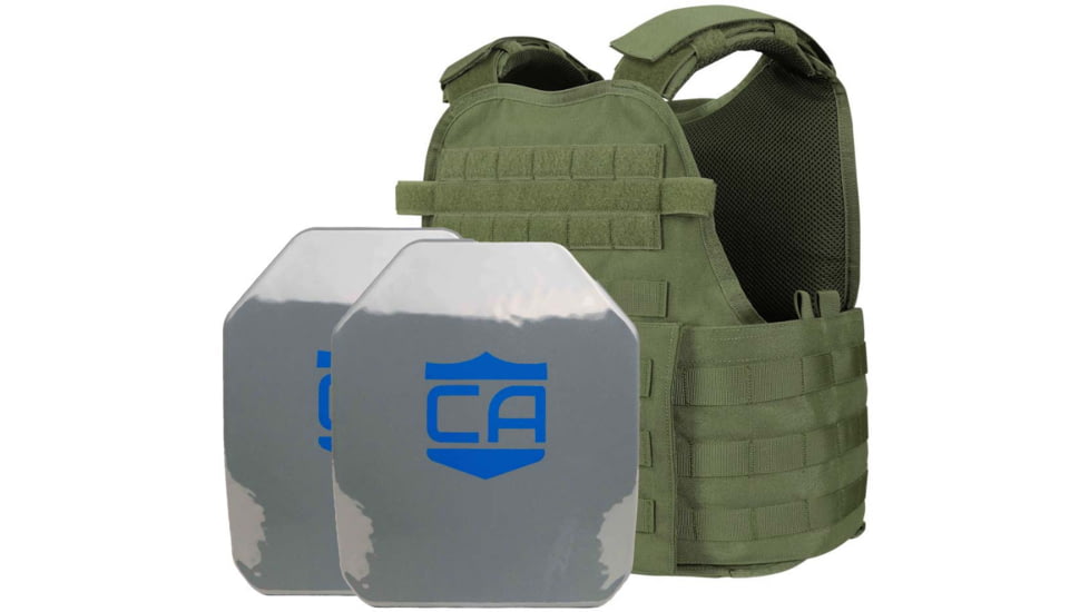 Caliber Armor AR550 Level III+ Body Armor w/ PolyShield Spall Coat and Condor MOPC Package, SAPI Cut, OD Green, Medium/2XL, 19-AR550-MOPC-SAPI-SPC-OD
