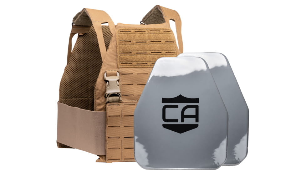 Caliber Armor Caliber AV2 DV8 - RF2 Body Armor Package, Shooters Cut and SAPI Cut Back, Coyote Tan, 10 x 12, 19-L-CT