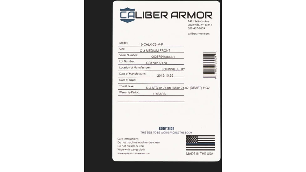 Caliber Armor CaliberX IIIA Covert Body Armor Vest, Black, Small/Medium, 19-CALX-COVERT-BK-S