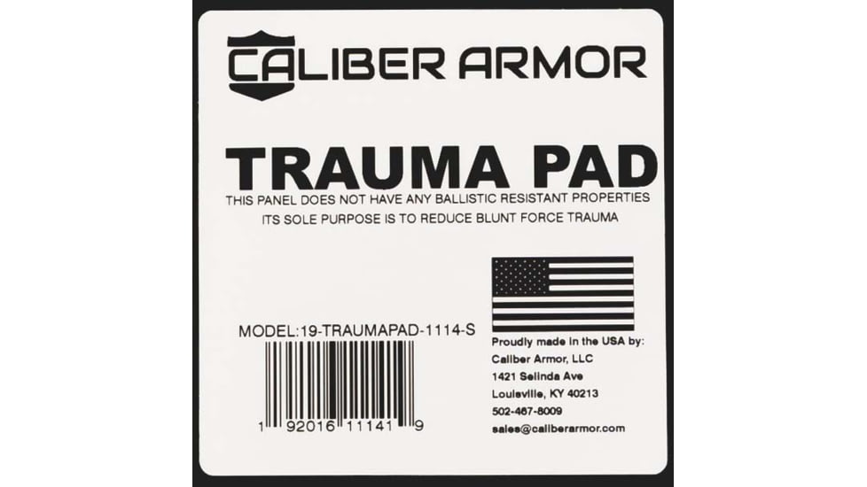 Caliber Armor Extreme Impact Trauma Pad Shooters Cut, Black, 8 X 10, 19-TRAUMAPAD-0810-SC