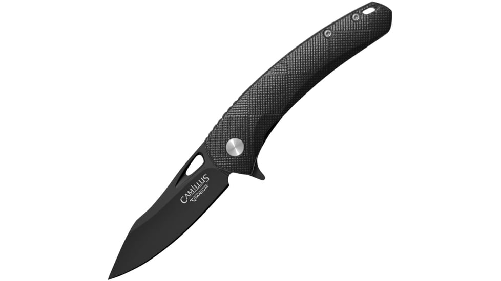 Camillus Knives Blaze Linerlock Folding Knife, 2.75in Black Carbonitride Titanium Coated D2 Tool Steel Blade, Black G10 Handle, Thumb Pull, Pocket Clip, Quick Launch Dual Bearing System, Black, 19810