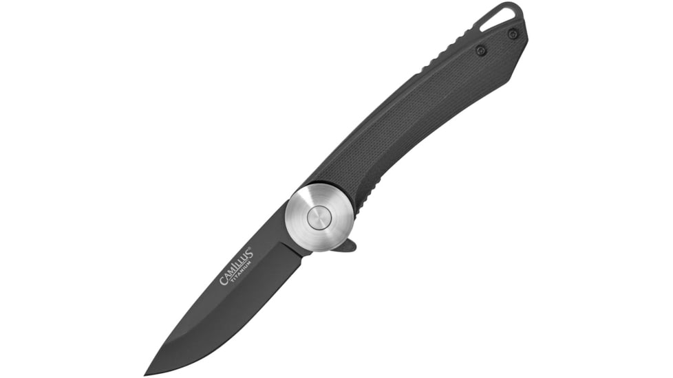 Camillus Knives Cirque Linerlock Black Folding Knife, 2.75 black Carbonitride Titanium coated AUS-8 sta, Black G10 handle, 19640