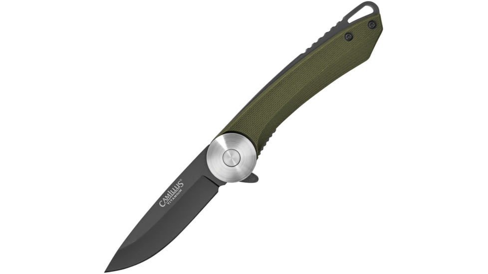 Camillus Knives Cirque Linerlock Green Folding Knife, 2.75 black Carbonitride Titanium coated AUS-8 sta, Green G10 handle, 19642