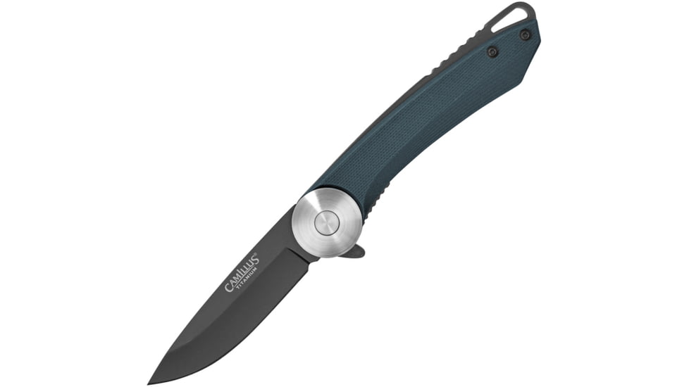 Camillus Knives Cirque Linerlock Slate Folding Knife, 2.75 black Carbonitride Titanium coated AUS-8 sta, Slate blue G10 handle, 19641