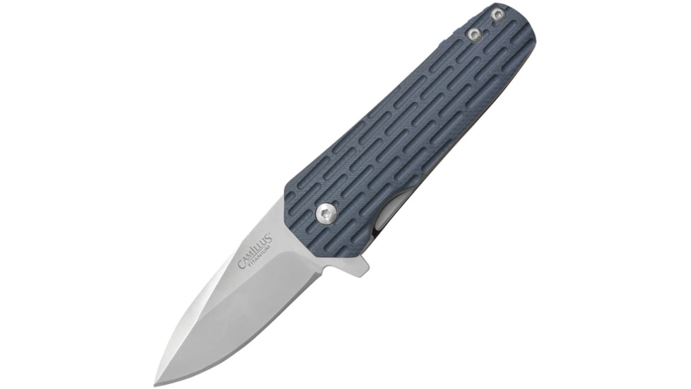 Camillus Knives Wedge Linerlock Blue-Gray Folding Knife, 2.25 titanium coated 420 stainless blade, Blue-Gray sculpted glass filled nylon handle, 19399