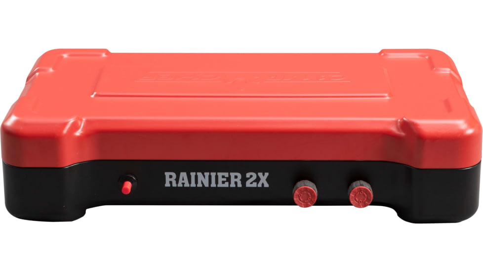 Camp Chef Mountain Series Rainier 2X Two-Burner Cooking System w/ Griddle &amp; Carry Bag, Black/Red, MSGGX