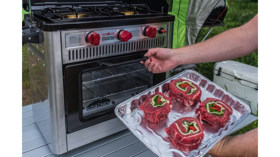 Camp Chef Professional Outdoor Oven, 2 x 9000 BTU/hr Range Burners, Stainless/Black, COVENT