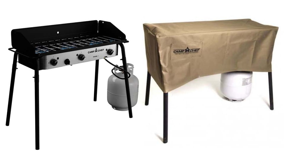 Camp Chef Tahoe Stove, Silver, with Tan Patio Cover, PC42