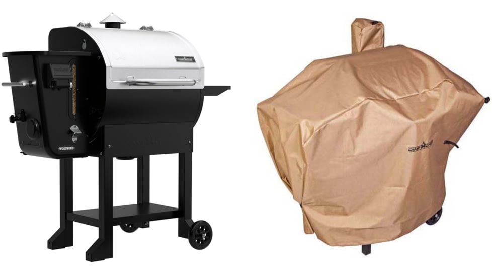 Camp Chef Woodwind Wi-Fi 24 Pellet Grill, Stainless/Black, with Tan Patio Cover, PCPG24L
