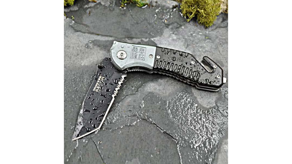 Campco Humvee Recon Folding, Plain/Serrated, Black Stainless Steel Blade, Black/Gray Handle, 167696