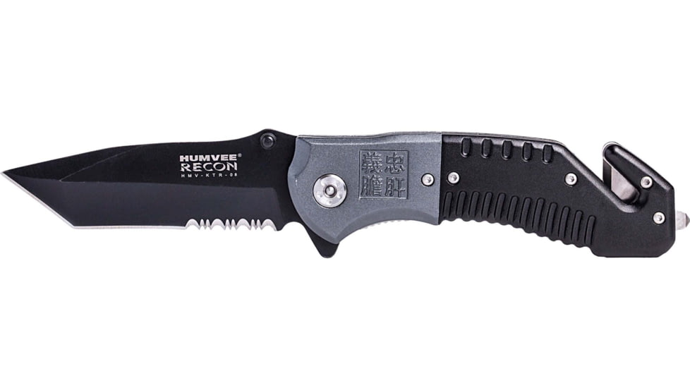 Campco Humvee Recon Folding, Plain/Serrated, Black Stainless Steel Blade, Black/Gray Handle, 167696