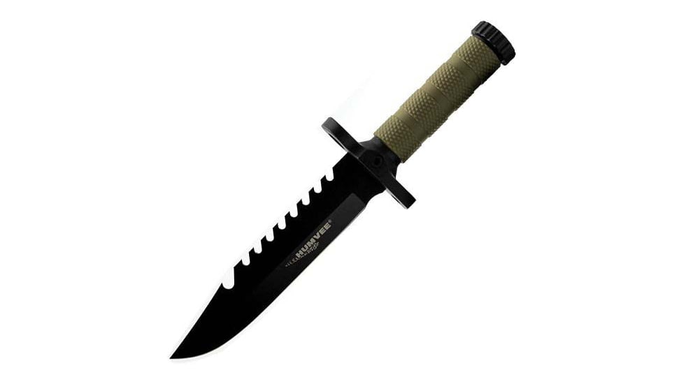 Campco Humvee Survival Knife, 7.50in, Stainless Steel, Fixed Sawback Plain Black Blade, Black Textured Rubber Handle, HMV-KFXB-02