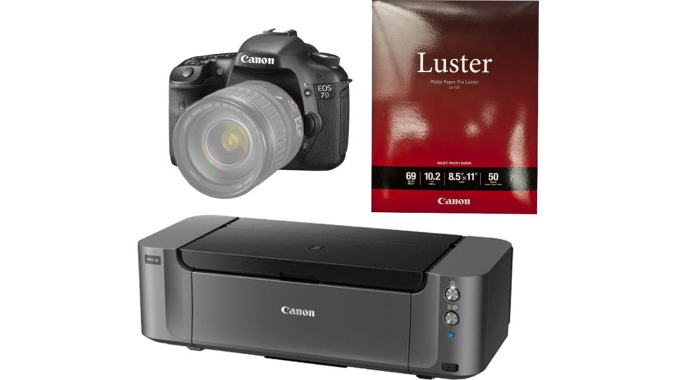 Canon EOS 7 Camera Body Only, Photo Paper, and Pixma PRO-10 Printer