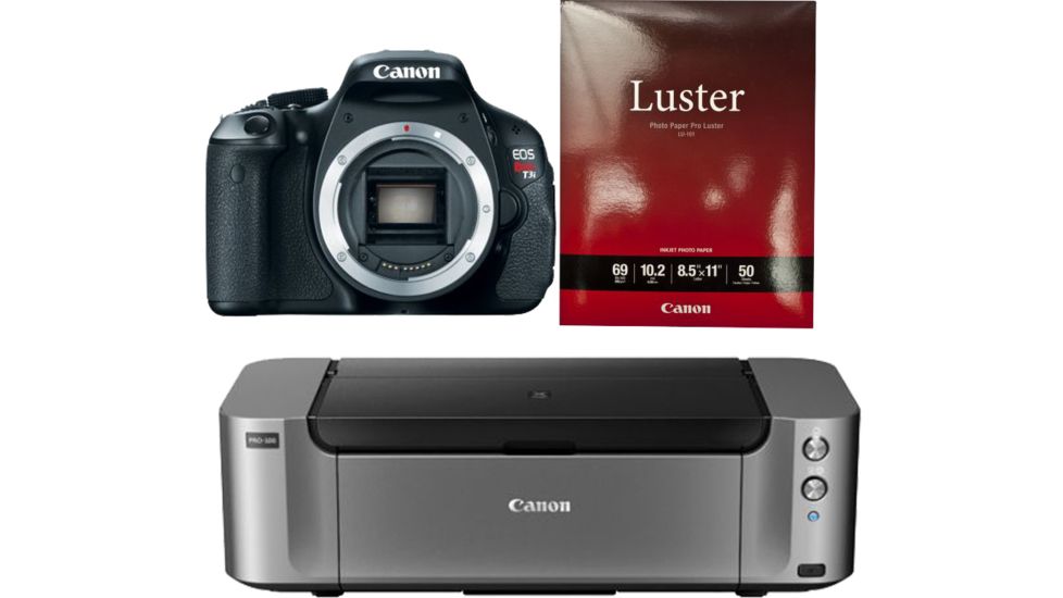 Canon EOS Rebel T3i 18 Megapixel Digital SLR Camera Body, Black 5169B001 with Canon LU-101 Pro Luster Letter Size Paper 50 Pack 6211B004 and Canon PIXMA PRO-100 Photo Inkjet Printer, Black 6228B002