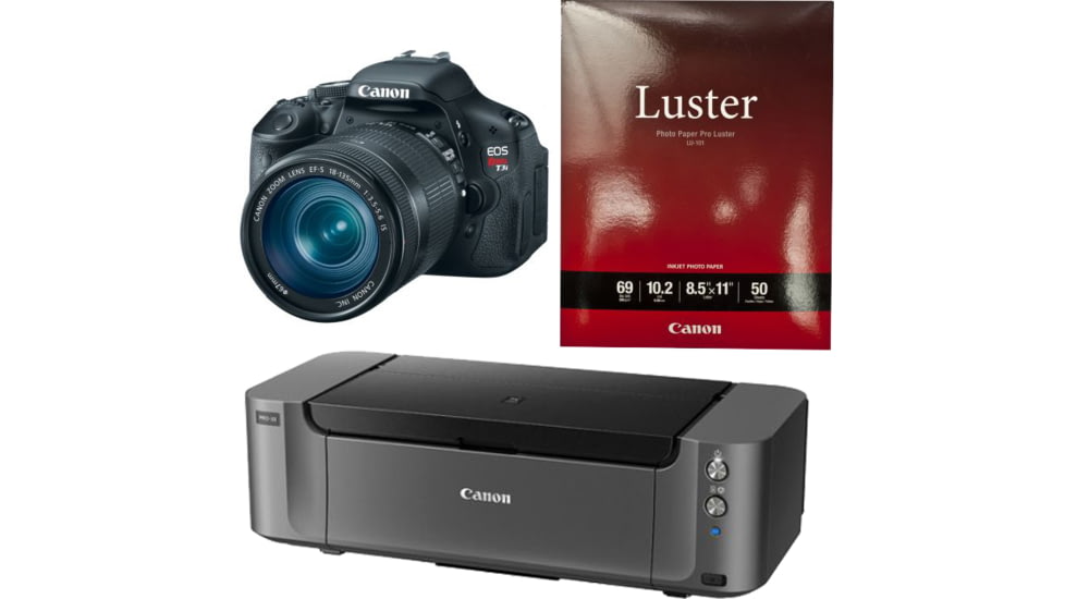 Canon Pixma PRO-10 Printer, Photo Paper, and EOS Rebel T4i Camera with EF-S 18-55mm IS II Lens