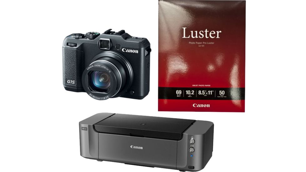 Canon Powershot G15 Camera, Photo Paper, and Pixma PRO-10 Printer