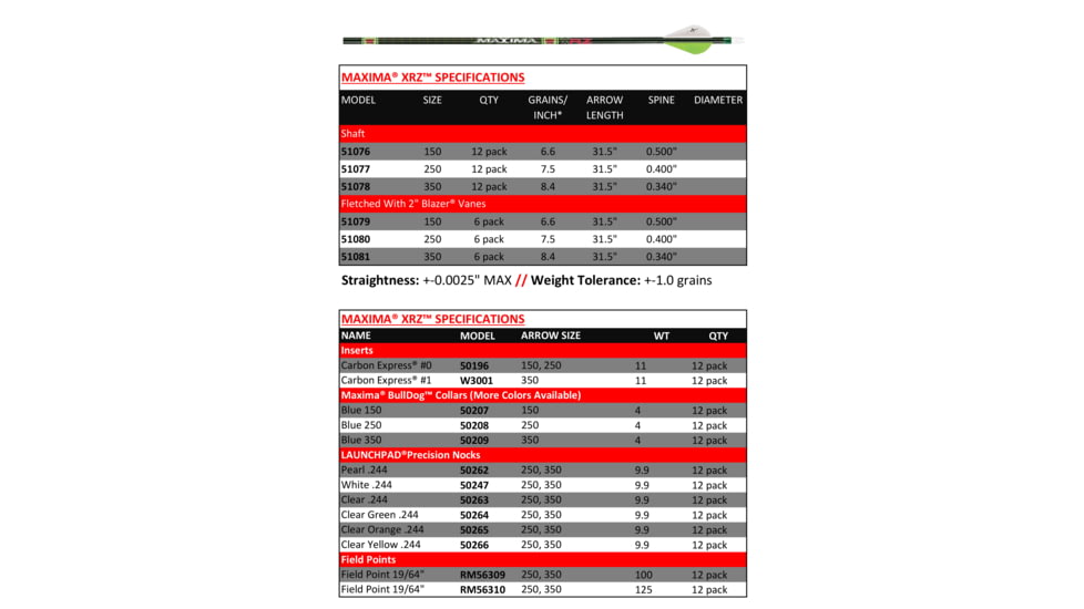 Carbon Express Maxima XRZ, 150, Fletched, 6 Pack, 51079