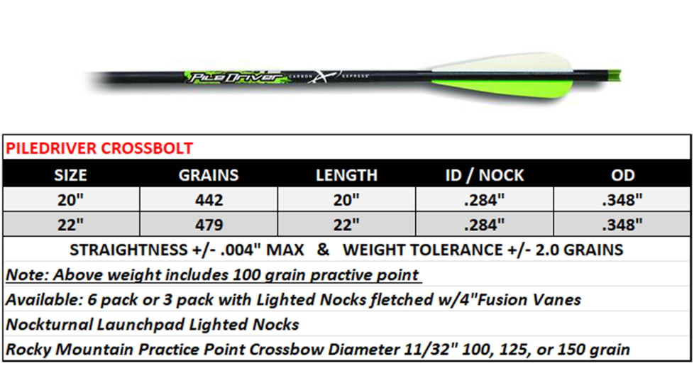 Carbon Express Piledriver, Crossbolts 20 in Moon/Flat 6pk, 52140