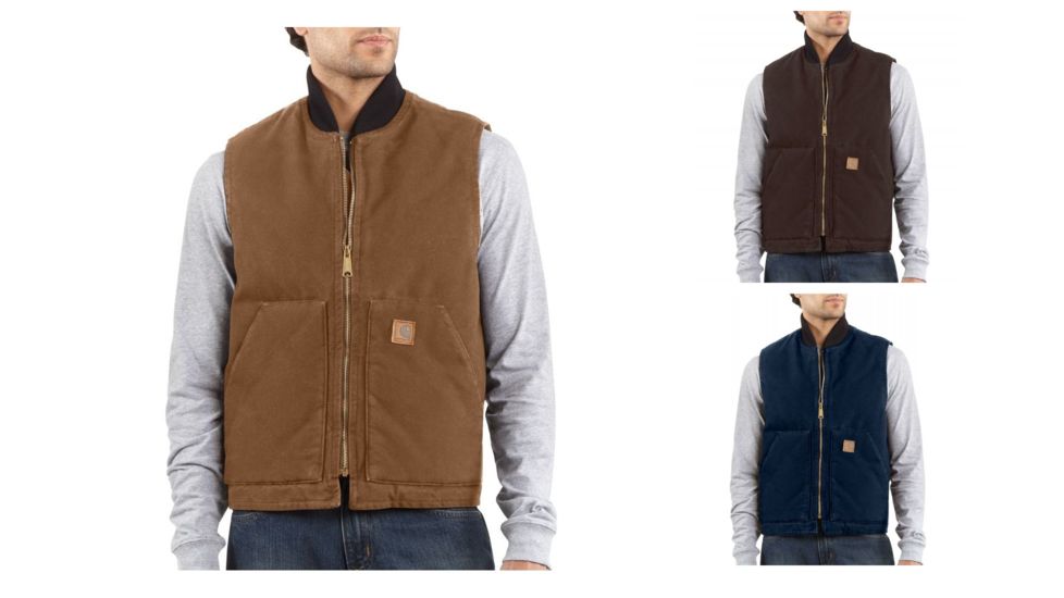 Carhartt Arctic-Quilt Lined Sandstone Vest - Mens, Carhartt Brown, Dark Brown, Midnight