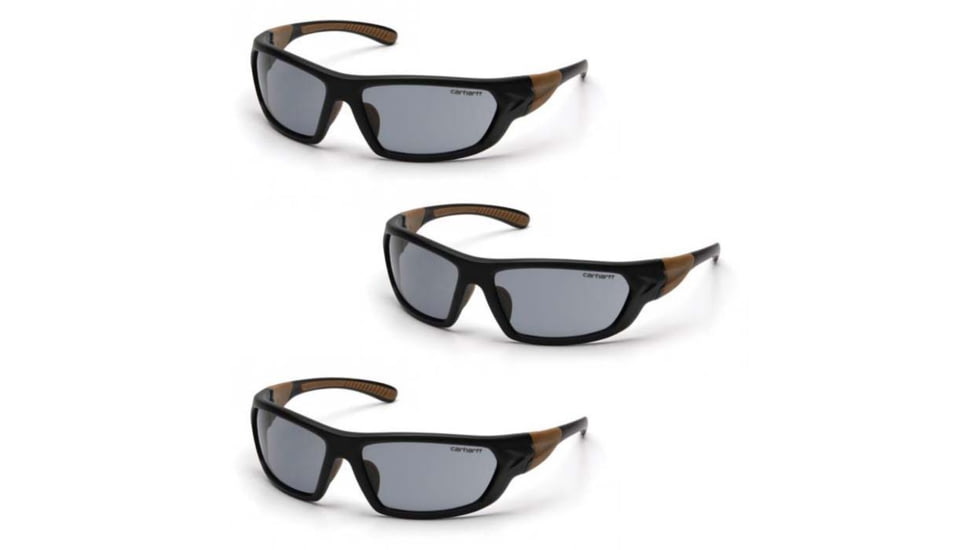 Carhartt Carbondale Safety Glasses, Gray Lens w/ Black/Tan Frame, Pack of 3
