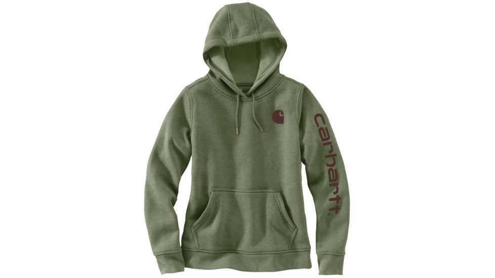 Carhartt Clarksburg Sleeve Logo Hooded Sweatshirt - Womens, Olivine Heather, Large, 102791-G01-REG-L