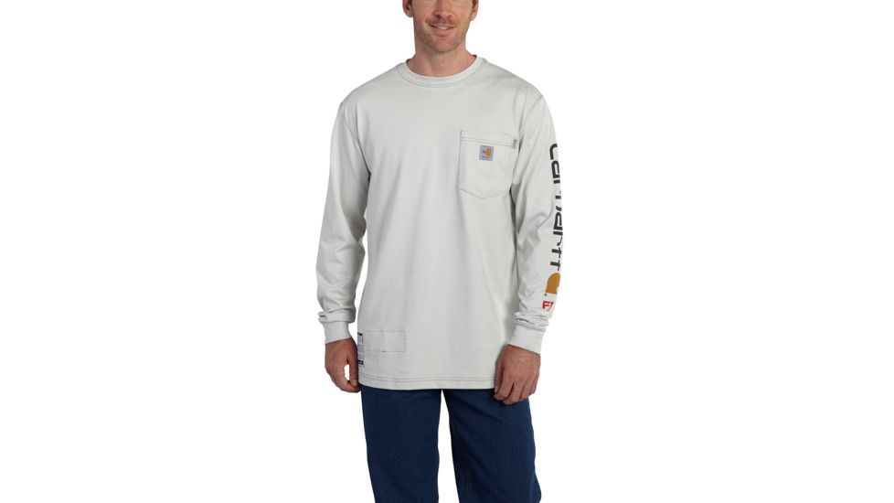 Carhartt Flame-Resistant Force Cotton Graphic Long Sleeve T-Shirt, Light Gray, Medium/Regular 101153-051-REG-M
