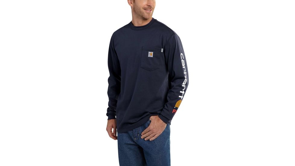 Carhartt Flame-Resistant Force Cotton Graphic Long Sleeve T-Shirt, Dark Navy, Medium/Regular 101153-410-REG-M
