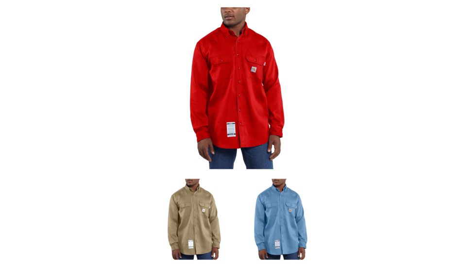 Carhartt Flame-Resistant Lightweight Twill Shirt, H Red, Khaki, Medium Blue