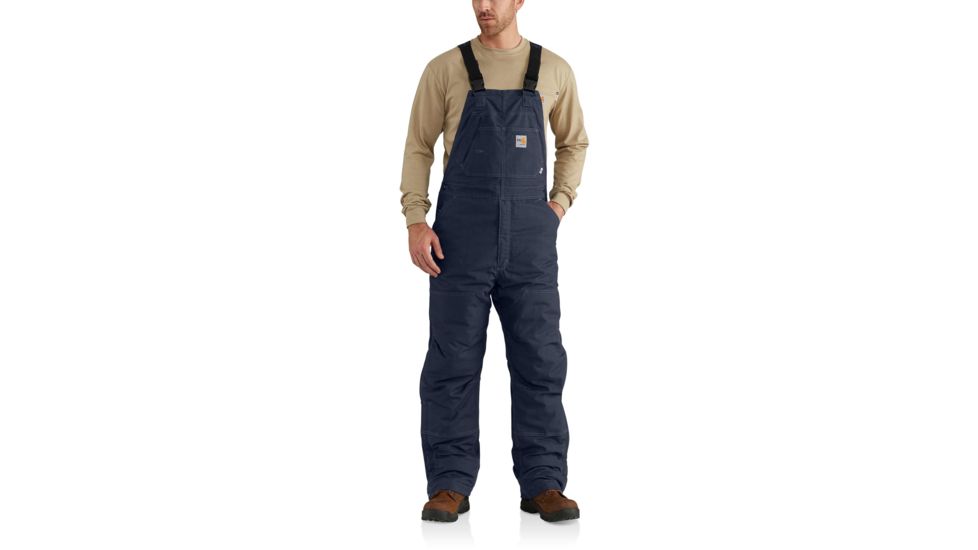 Carhartt Flame-Resistant Quick Duck Lined Bib Overall for Mens, Dark Navy, 36/32 102691-410-32-36