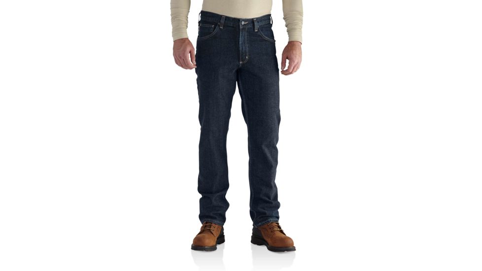 Carhartt Flame-Resistant Rugged Flex Jean Straight Traditional Fit, Deep Indigo Wash, 42/36 101814-972-36-42