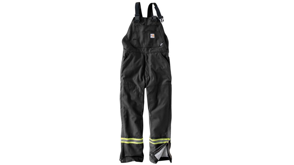 Carhartt Flame-Resistant Striped Duck Bib Lined Overall, Black, 32/34 101628-001-34-32