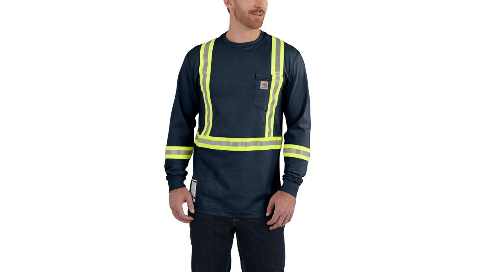 Carhartt Flame-Resistant Striped Force Cotton Long Sleeve T-Shirt, Dark Navy, 2XL/Regular 101699-410-REG-2XL