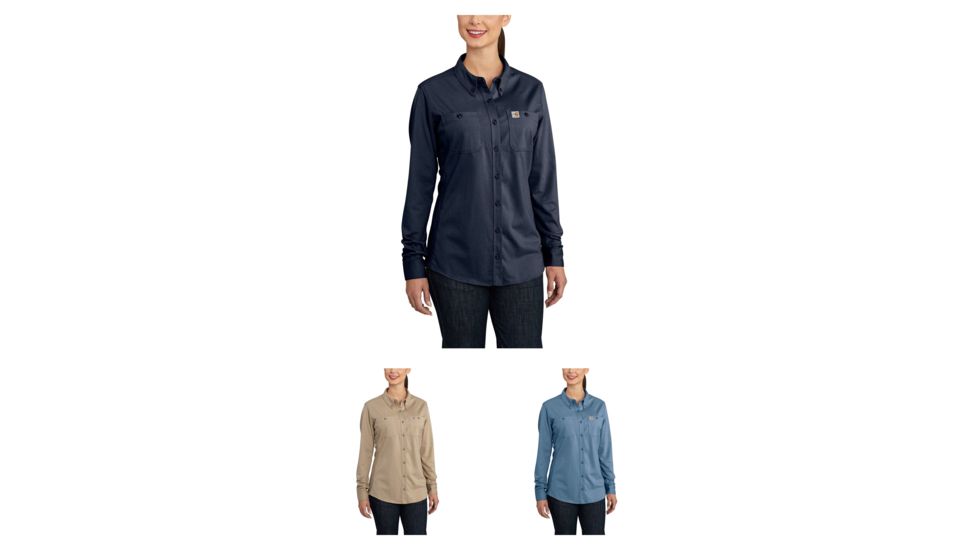Carhartt Flame-Resistant Womens Force Cotton Hybrid Shirt, Dark Navy, Khaki, Medium Blue