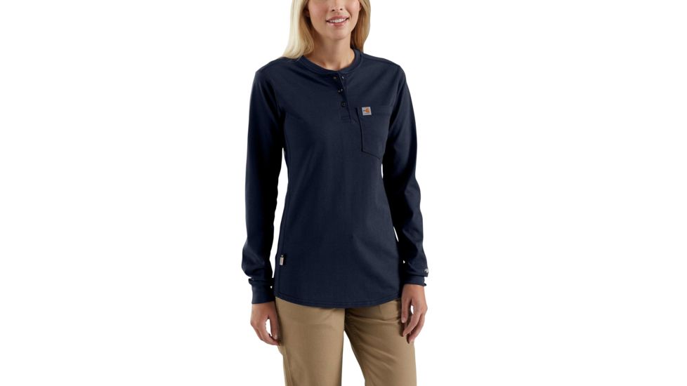 Carhartt Flame-Resistant Womens Force Cotton Long Sleeve Henley, Dark Navy, Extra Small/Regular 102686-410-REG-XS