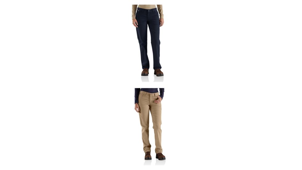 Carhartt Flame-Resistant Womens Rugged Flex Canvas Pant, Dark Navy, Golden Khaki
