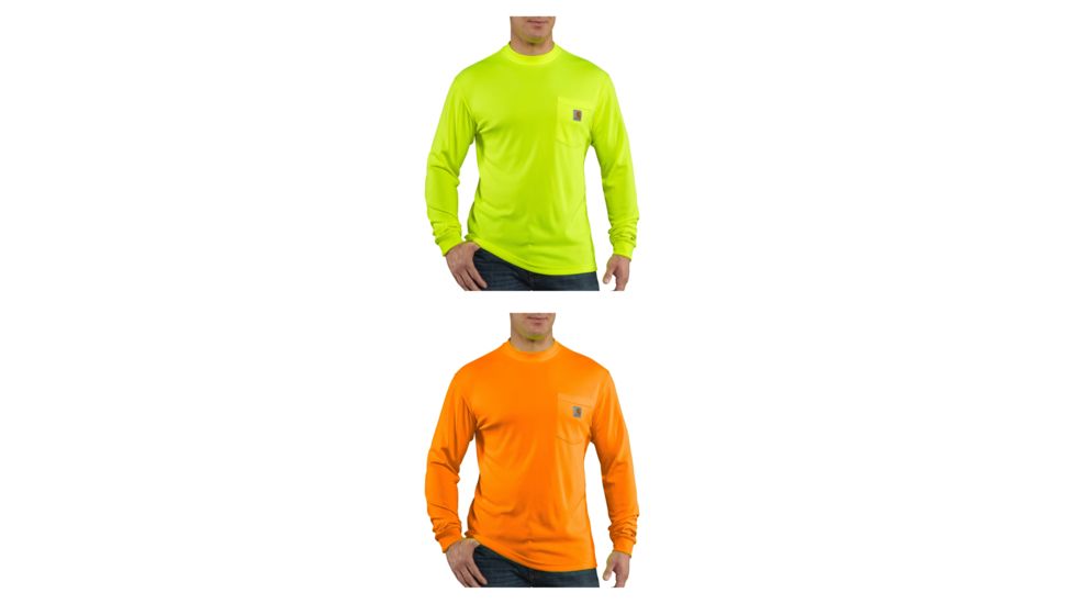 Carhartt Force Color Enhanced Long Sleeve T-Shirt, Brite Lime, Brite Orange
