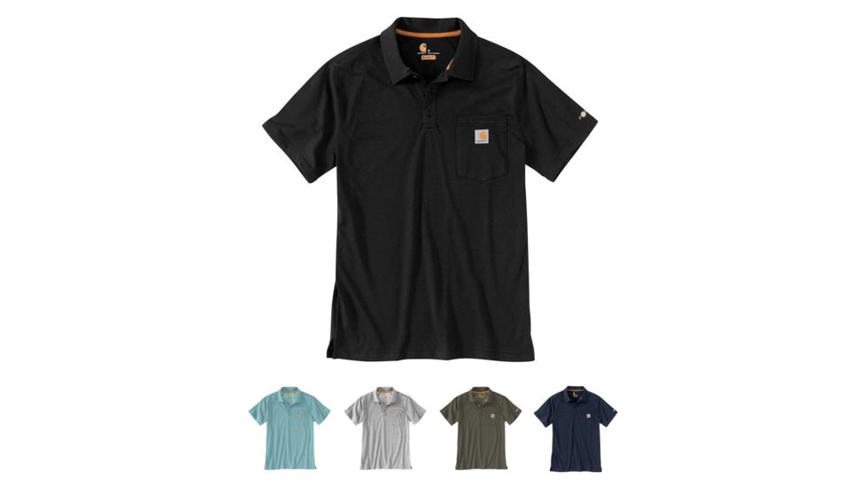Carhartt Force Cotton Delmont Pocket Polo - Men's, Black, Cinderblock Heather, Heather Gray, Moss, Navy