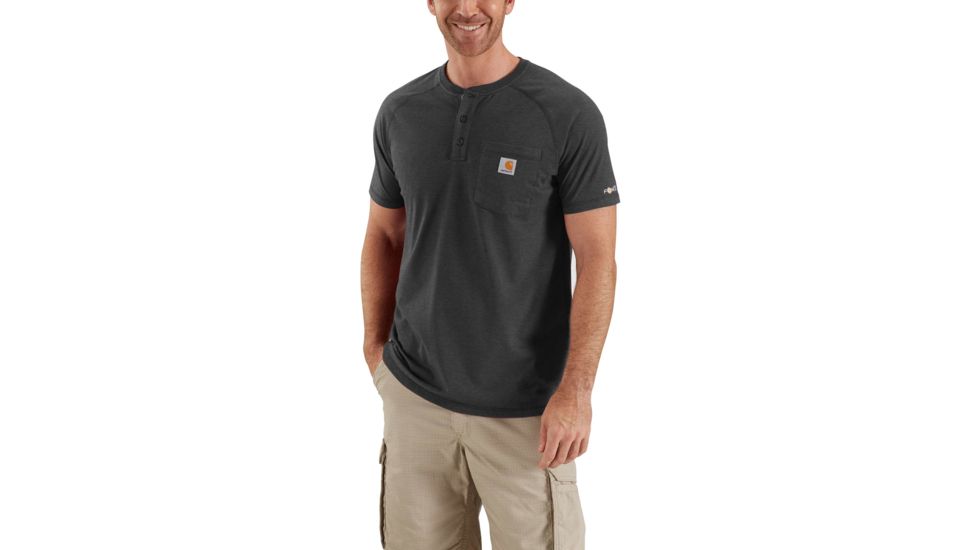 Carhartt Force Cotton Delmont Short Sleeve Henley for Mens, Carbon Heather, Medium/Regular 100413-026-REG-M