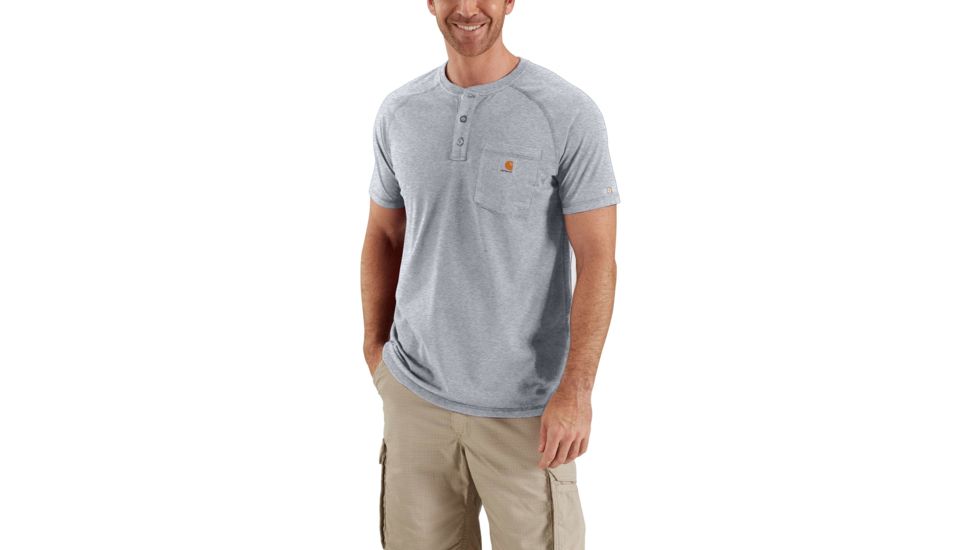 Carhartt Force Cotton Delmont Short Sleeve Henley for Mens, Heather Gray, Extra Large/Regular 100413-034-REG-XL